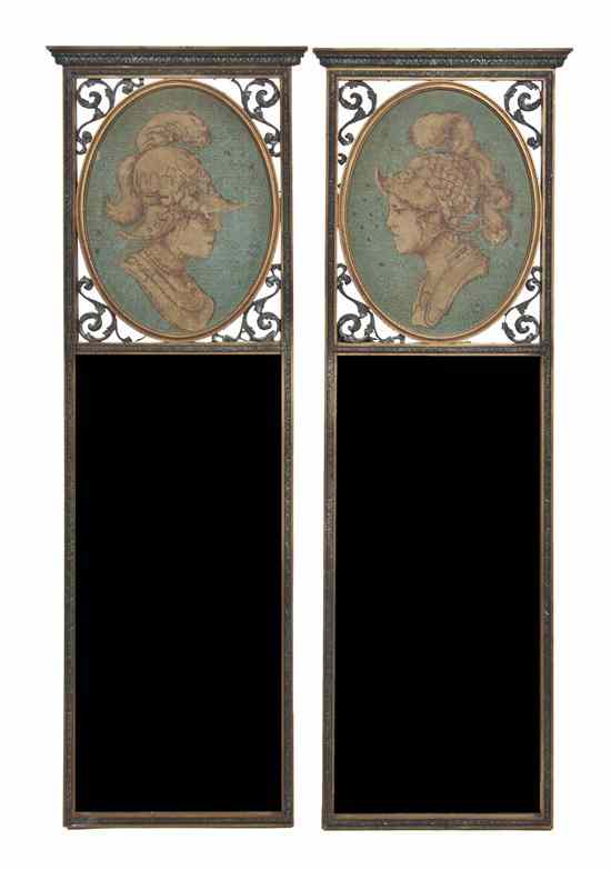 Appraisal: A Pair of Neoclassical Painted and Parcel Gilt Pier Mirrors