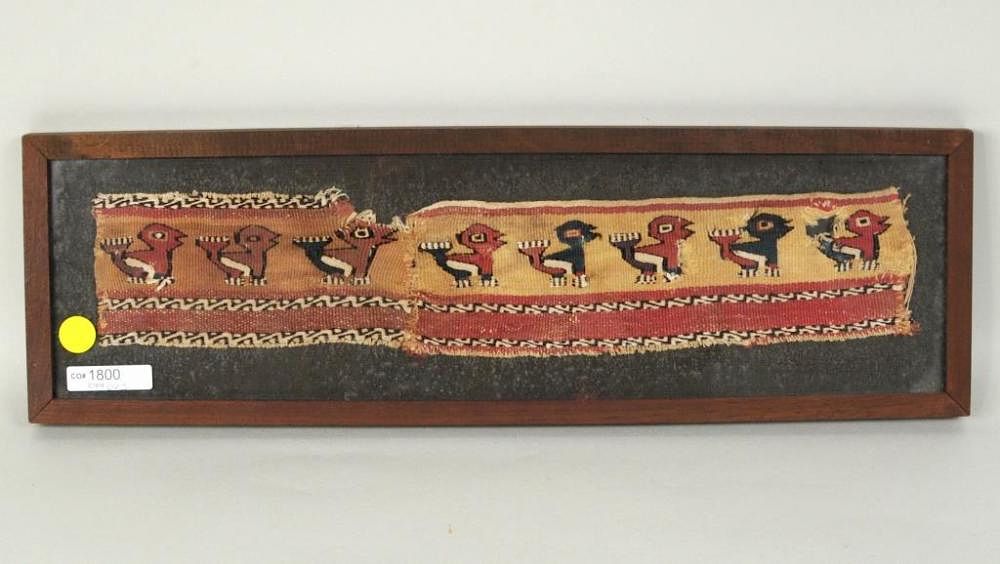 Appraisal: Early Framed Peruvian Textile Fragment Early framed Peruvian textile fragment