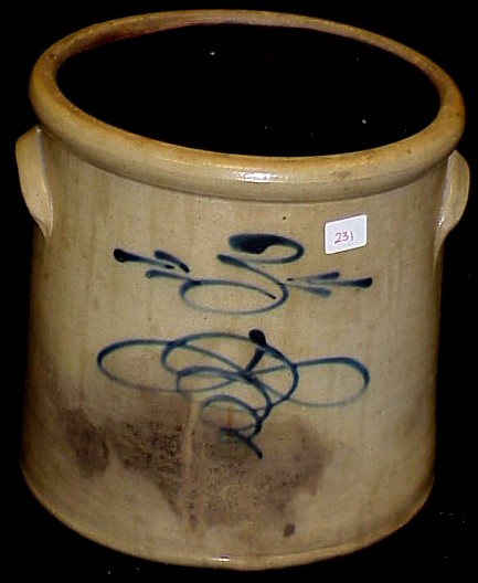 Appraisal: Three gallon stoneware crock cobalt stylized and free formswirl slip