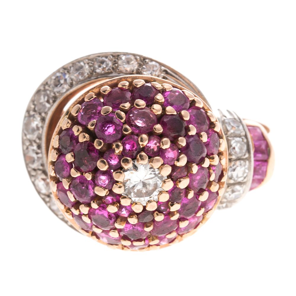 Appraisal: A Retro Ruby Diamond Dome Ring in K Rose Gold