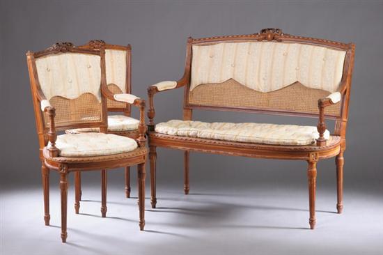 Appraisal: LOUIS XVI STYLE THREE-PIECE PARLOR SUITE early th century Carved