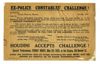 Appraisal: Houdini Harry Ex-Police Constables Challenge Bristol Chappell Co Printers May