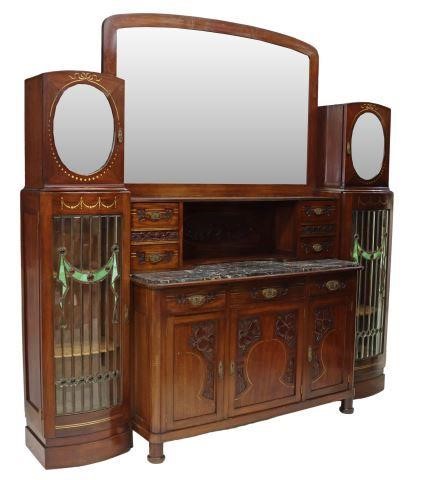 Appraisal: Art Nouveau mahogany sideboard early th c mirrored backboard top