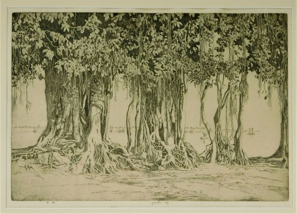 Appraisal: Ernest Lumsden River Trees Landscape Etching Ernest Stephen Lumsden Scotland