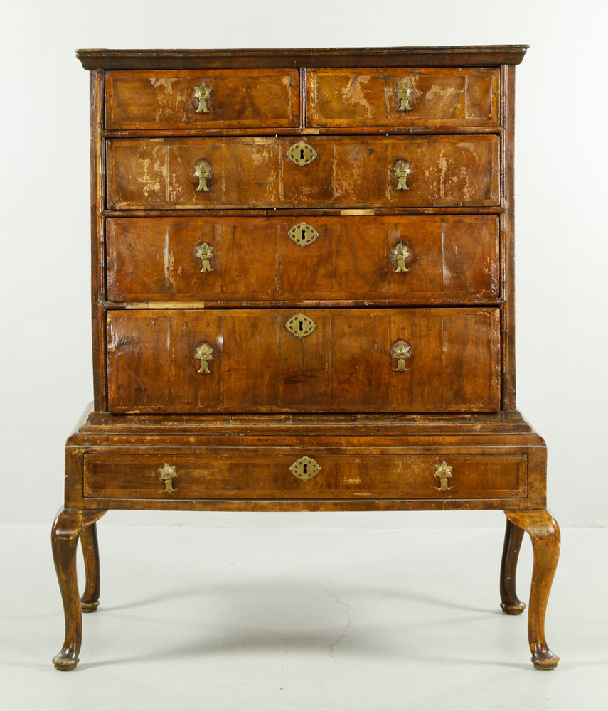 Appraisal: - Queen Anne Walnut Chest On Stand Queen Anne chest-on-stand