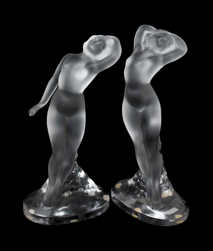 Appraisal: Two Lalique Clear and Frosted Nude Figures Two Lalique clear