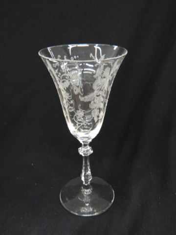 Appraisal: Etched Crystal Goblets floral decor tall excellent