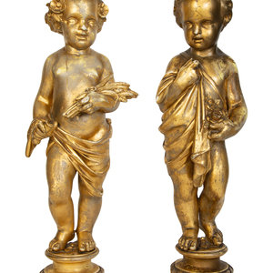 Appraisal: A Pair of Continental Giltwood Figures of Putti th Century