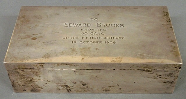 Appraisal: Sterling silver presentation box To Edward Brooks retailed by Shreve