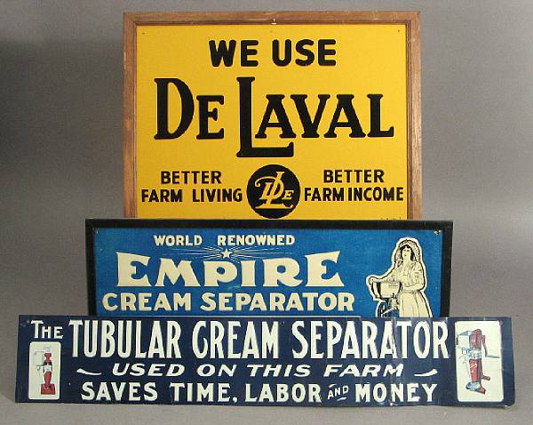 Appraisal: Grouping of Cream separator signs De Laval Sharples Empire and