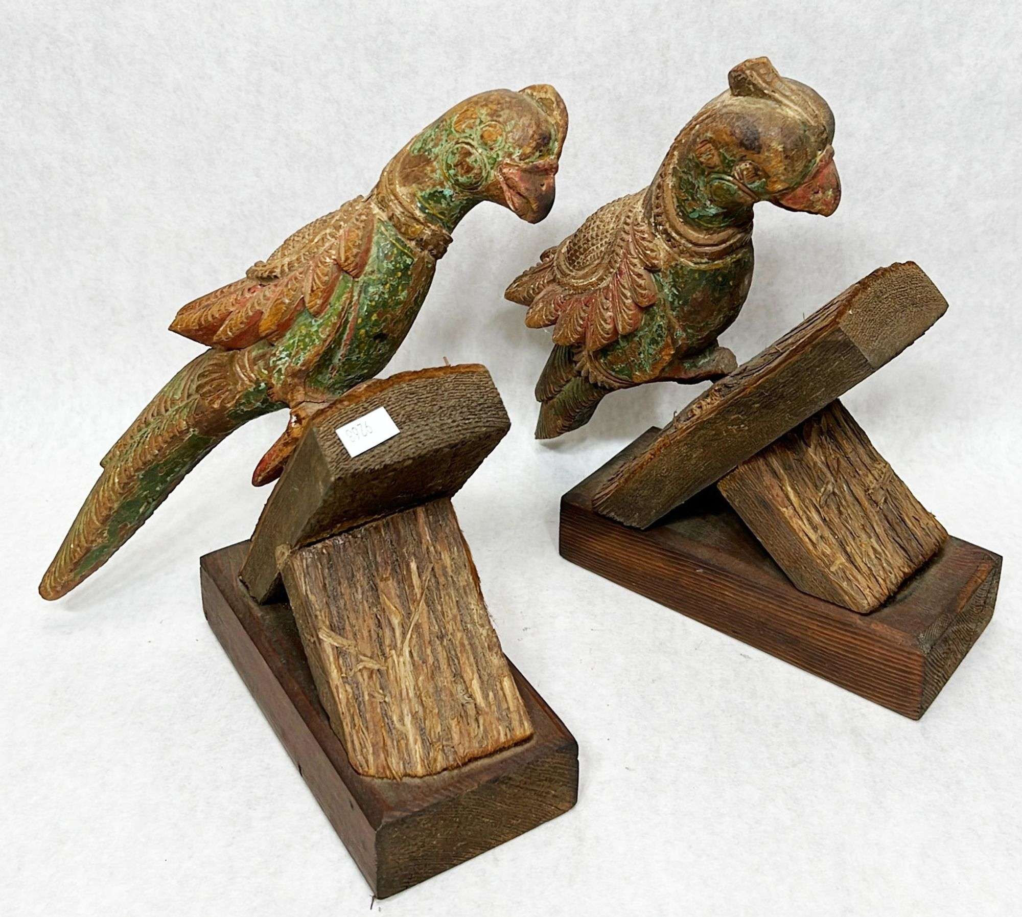 Appraisal: Pair of Ethnographic Polychrome Bird Carvings mounted on Stands tall