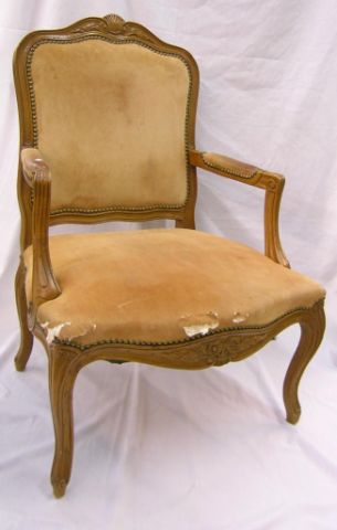 Appraisal: Distressed finish Hickory French style arm chair solid frame worn