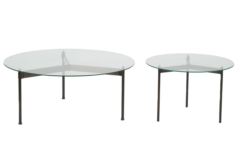 Appraisal: TWO ITALIAN BRONZE GLASS TOP TABLESTwo Italian tables with bronze