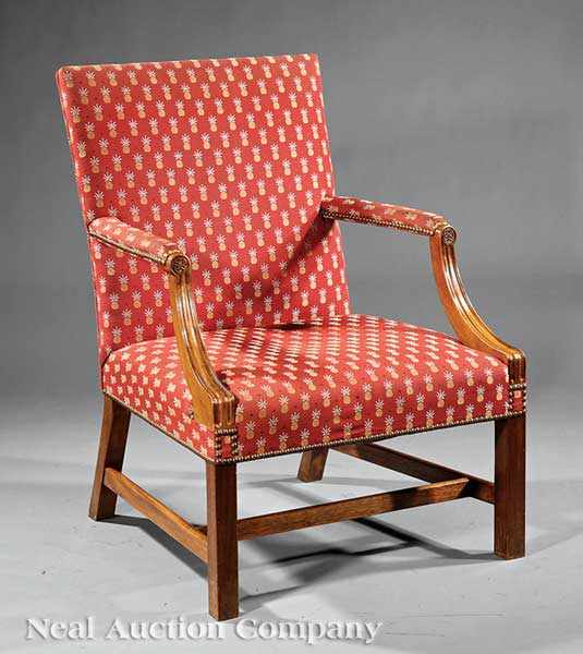 Appraisal: A George III-Style Library Armchair rectangular back padded arms straight