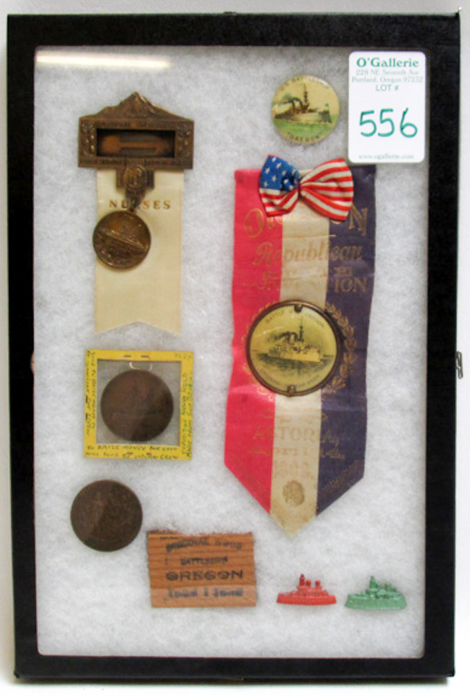 Appraisal: COLLECTION OF SOUVENIRS FROM THE BATTLESHIP OREGON two bronze coins