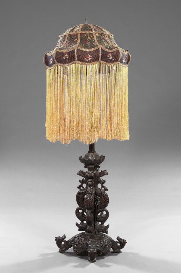 Appraisal: Intricately Carved Chinese Export Dragon and Foo Dog Floor Lamp