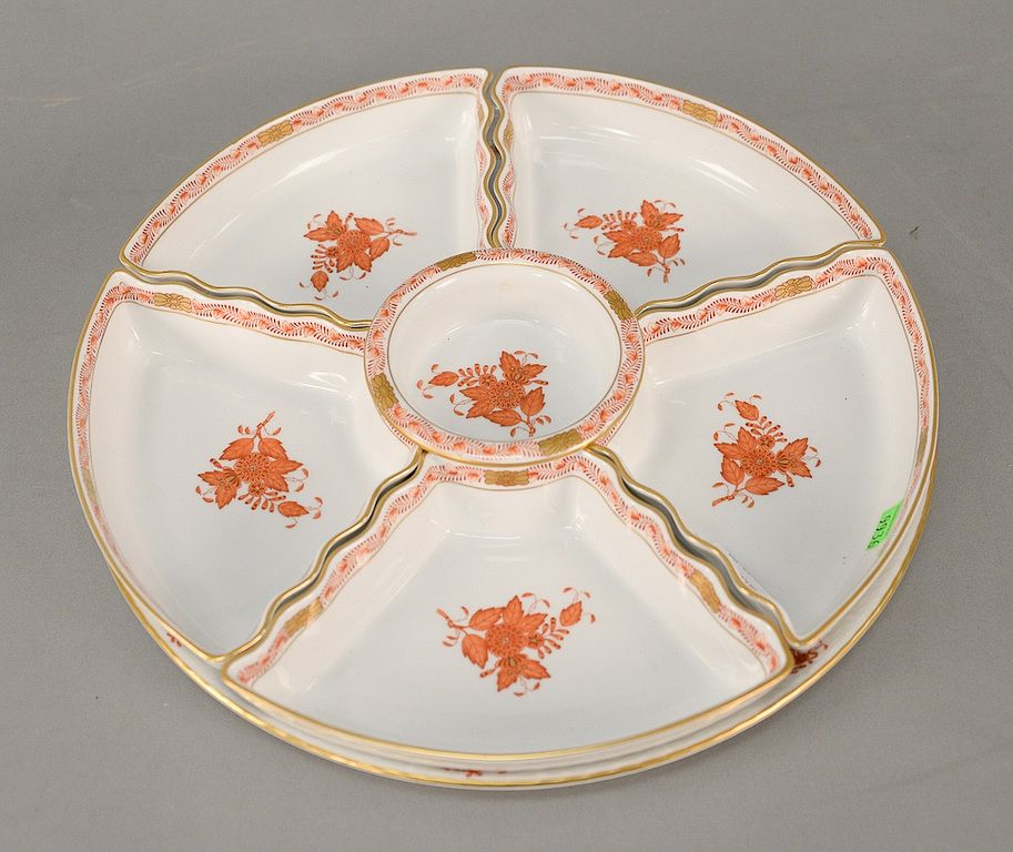 Appraisal: Seven piece Herend porcelain center dish hors d'oeuvre tray marked