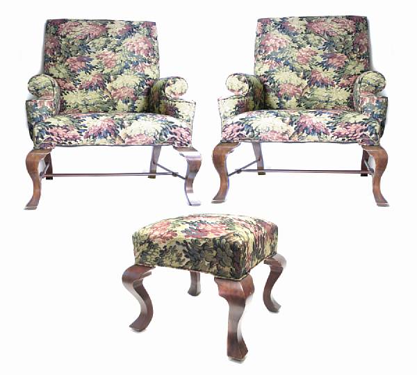 Appraisal: A pair of George III style fully upholstered armchairs together