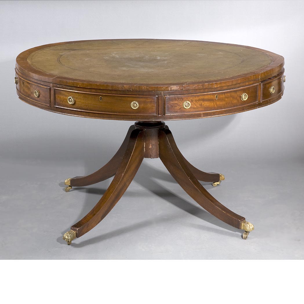 Appraisal: George III Mahogany Drum Table The circular leather inset top