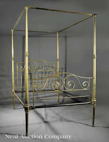 Appraisal: An Antique French Brass Tester Bed late th c scrolled