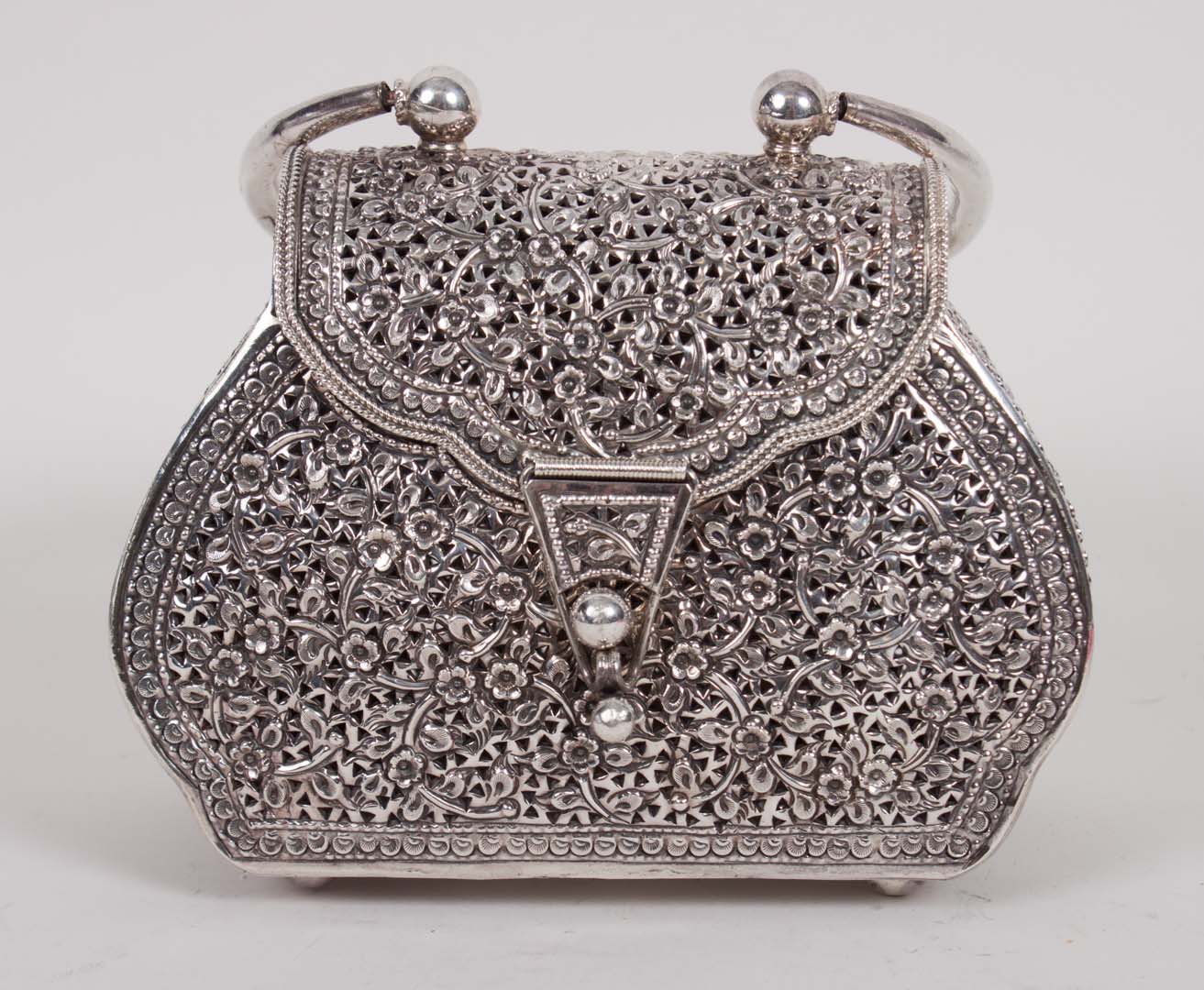 Appraisal: Lady's sterling silver reticulated evening bag no maker's mark in