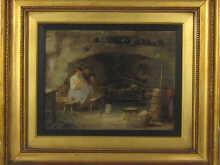 Appraisal: An oil on board domestic scene in the manner of