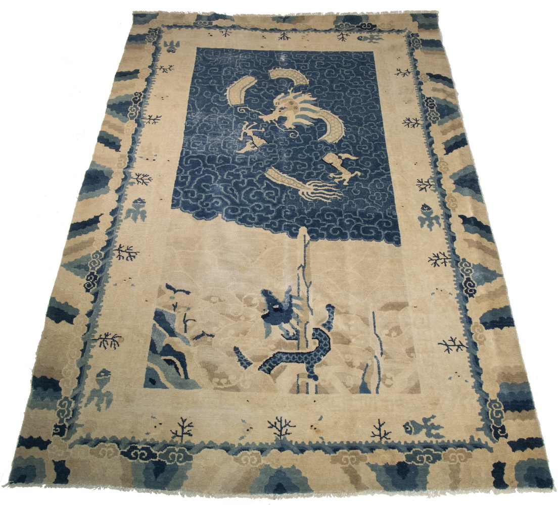 Appraisal: CHINESE DRAGON RUG ' X ' Chinese dragon rug th