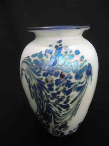 Appraisal: Robert Eickholt Art Glass Vase irridescent blue oil spot decor