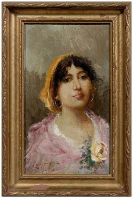 Appraisal: Neopolitan School painting portrait of young woman possibly a gypsy