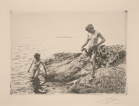 Appraisal: ANDERS ZORN Seaward Skerries Etching on cream laid paper x