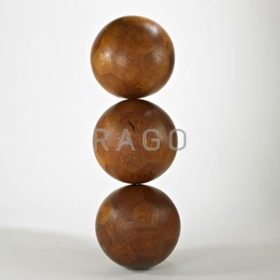 Appraisal: BRAD EDEL Monumental three ball floor sculpture USA s Oak