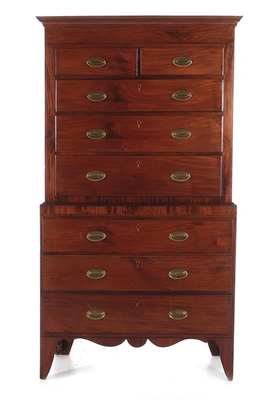 Appraisal: Georgian style inlaid mahogany chest on chest mid th century