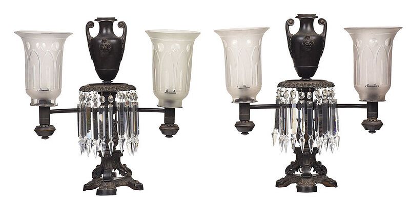 Appraisal: Pair Baltimore Two Light Argand Lamps early th century patinated