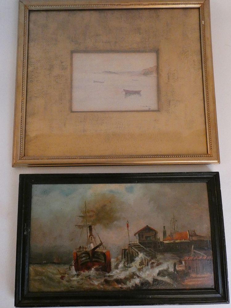 Appraisal: SEASCAPE PAINTINGS old paintings Steamship at dock oil on board