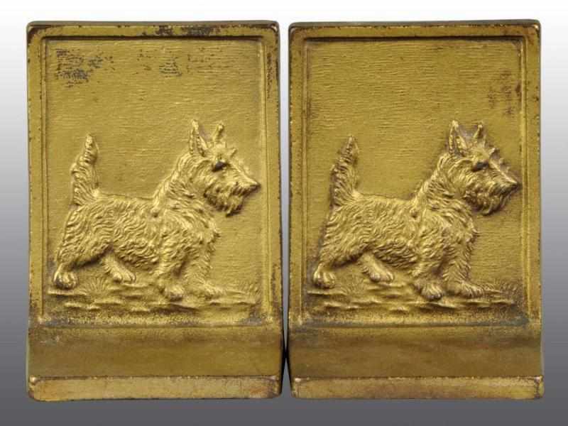 Appraisal: Cast Iron Standing Embossed Scottie Bookends Description Manufactured by Bradley