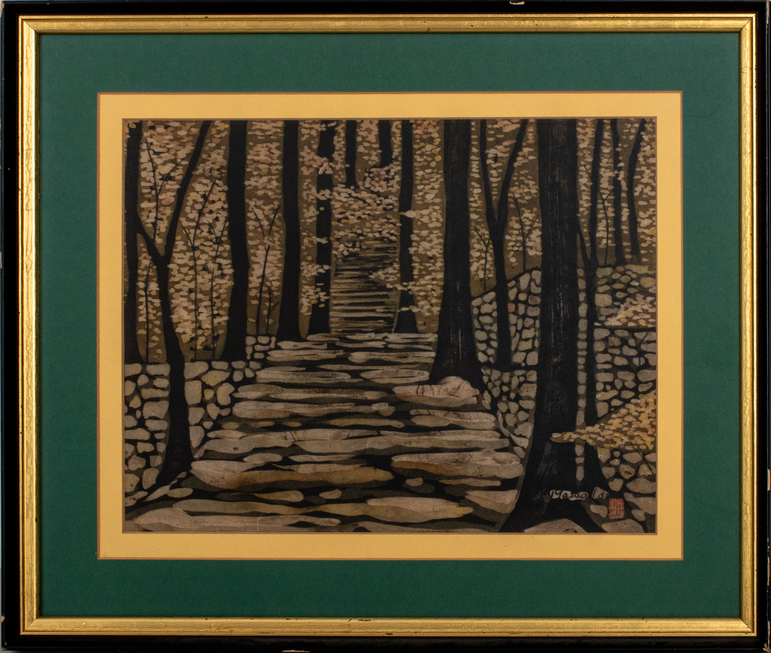 Appraisal: MASAO IDO STAIRS IN A FOREST WOODBLOCK PRINT Masao Ido