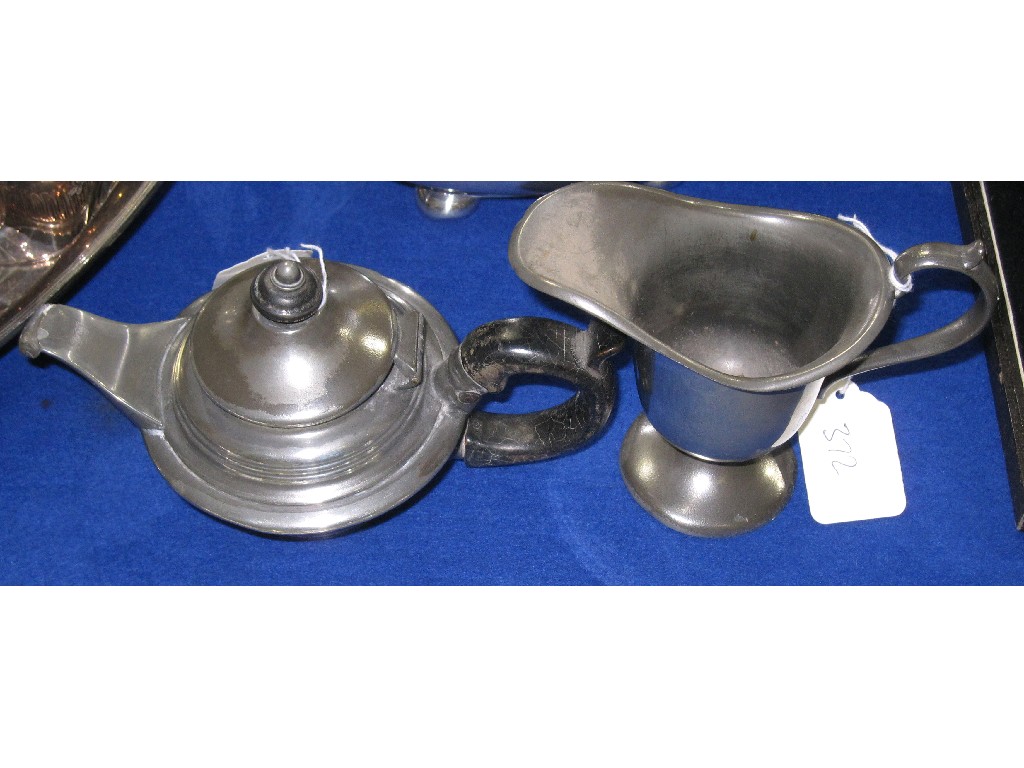 Appraisal: Lot comprising pewter teapot and milk jug