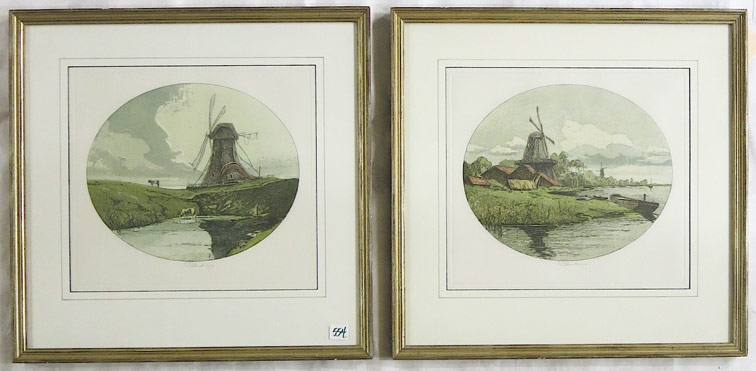 Appraisal: A PAIR OF JOSEF EIDENBERGER AUSTRIAN - ORIGINAL ETCHINGS Windmill