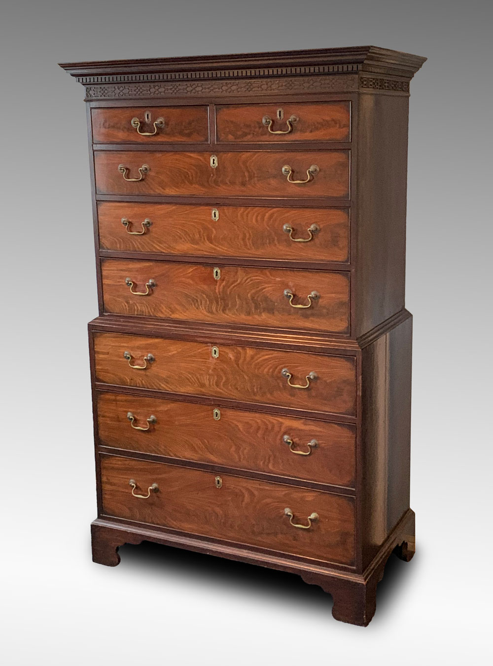 Appraisal: EARLY MAHOGANY CHEST ON CHEST -Drawer over - drawer diminutive