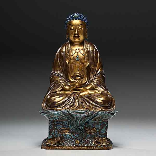 Appraisal: Rare Gilt-Decorated and Enameled Porcelain Figure of Buddha Chinese a