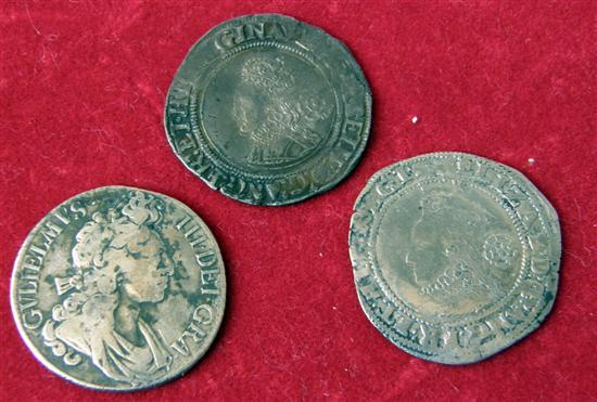 Appraisal: Two Elizabeth I shillings and and a William III shilling