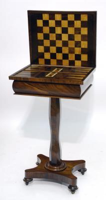 Appraisal: A ROSEWOOD MAHOGANY FOLDING WORK TABLE the banded swivel top