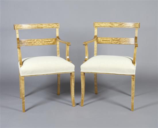 Appraisal: A Pair of Swedish Biedermeier Style Birch Armchairs Height inches