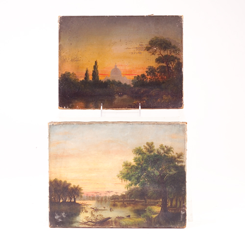 Appraisal: Two American Landscape paintings late th c Lake Scene and