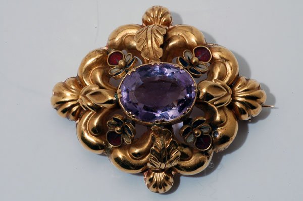 Appraisal: Stamped yellow gold approx K brooch with four hardfired enamel