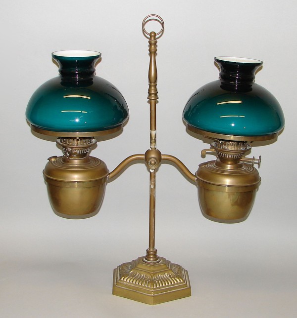 Appraisal: Student lamp with two shades green glass t w