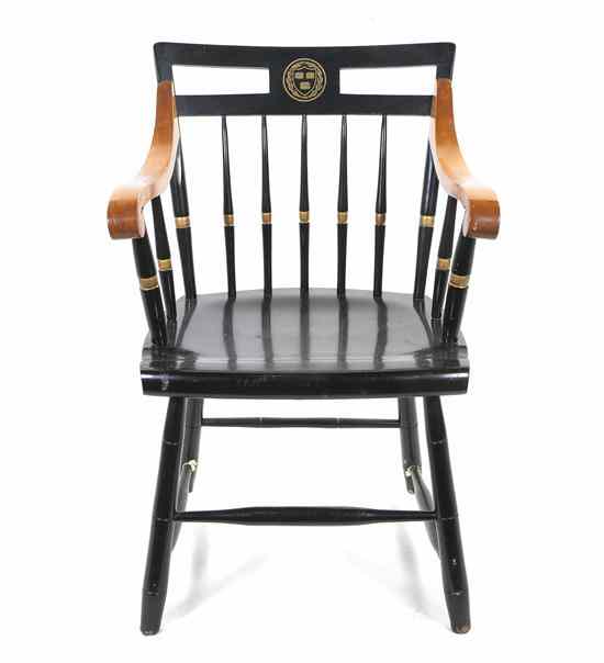 Appraisal: An American Ebonized Windsor Arm Chair having a straight crest