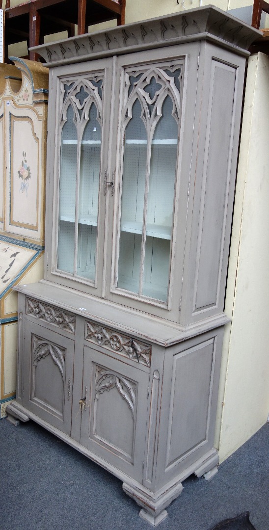 Appraisal: A cream painted display cabinet cupboard the pair of Gothic