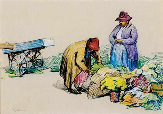 Appraisal: Mabel May Woodward Rhode Island - CHARLESTON FLOWER VENDORS charcoal