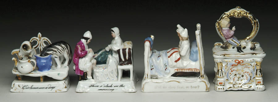 Appraisal: FOUR PORCELAIN FIGURAL PIECES - h trinket box having a